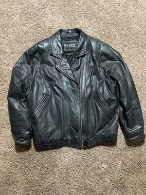 Vintage Wilsons Leather Jacket Medium Mens Bomber Biker Black w/Liner