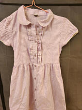 Tu Girls 8Y Purple White Gingham Shirt Dress Collared Short Cap Sleeve Button