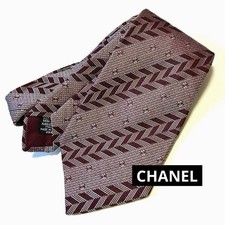 CHANEL Regimental Stripe Logo COCO MARK Tie Men Silk Bordeaux Genuine