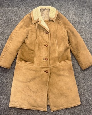 Vintage Damen Echt Lammfell Lammfell Mantel Hellbraun Camel Wildleder Winter Boho Jacke