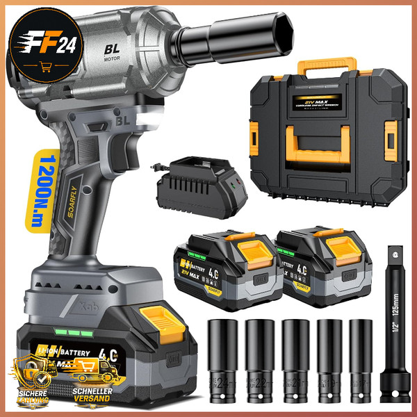 Akku Schlagschrauber 1200 Nm 1/2-Zoll BüRstenloser Motor 2X4.0Ah FüR Kfz-Wartung-image