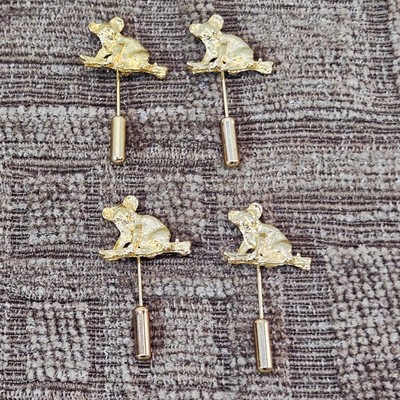 4 Koala Bear Sitting On Eucalyptus Tree Vintage Straight Stick Pin Gold Tone Lot