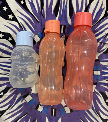 Lot of 3 Tupperware Holiday Eco Bottles Pink and Orange Syrup Bottle