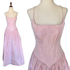 Vintage 90s Jessica McClintock Gunne Sax Pink Corset Gown Princess Coquette XS