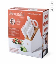 Beautiful 12 Piece Stainless Steel Knife Block Set, Soft-Grip Handles White