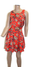 MinkPink Dress Orange Multi Color Floral Print A-line Sleeveless Crewneck Size S