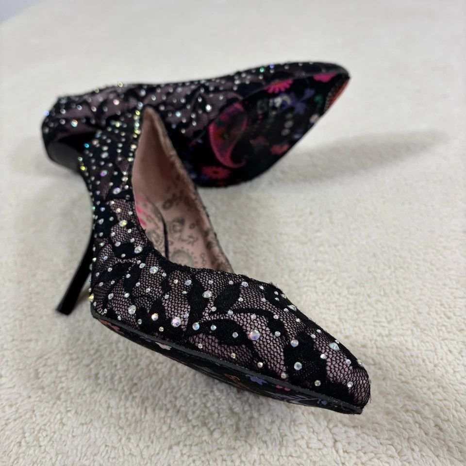 Betseyville Betsey Johnson Mujer Talla 7M Encaje Estrás Tacones Punta Foto 3 de 4