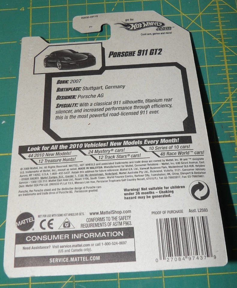 Hot Wheels 2010 nuevos modelos - Porsche 911 GT2 - negro con protector Foto 3 de 3
