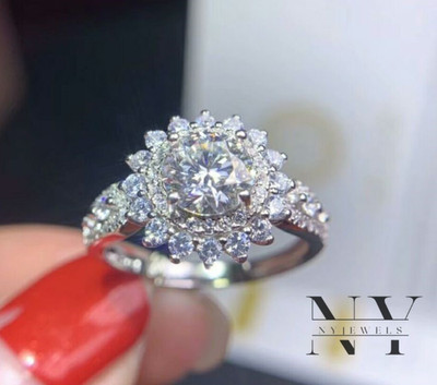 Moissanite Floral Engagement Ring 2.30 CT Round Cut F/VVS1 Solid 14K White Gold