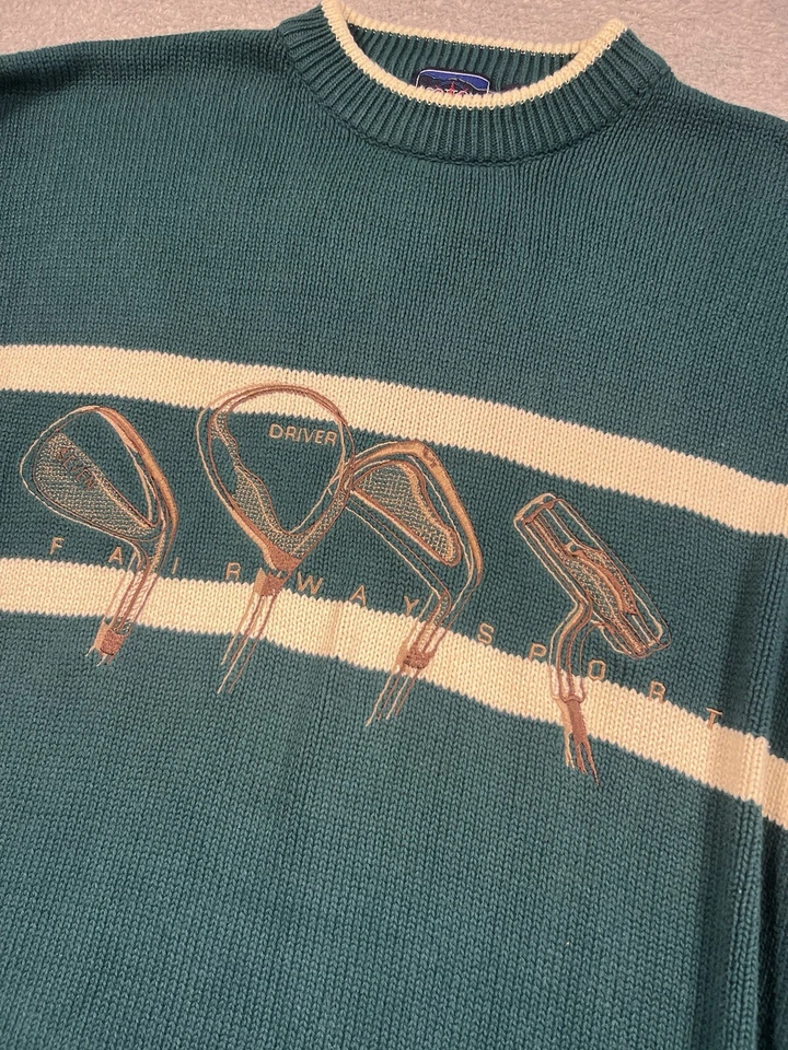 Винтажный хлопковый свитер Traders L вязаный пуловер для гольфа драйверы клюшки дедушка - Изображение 3 из 4