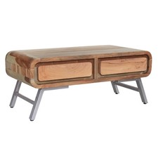 Retro Solid Wood & Reclaimed Metal  2 Drawer Coffee Table Living Room Furniture