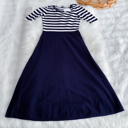 Milly Striped Bodice Fit and Flare Dress Navy Blue White Half-Sleeve Small NEW - Picture 4 of 12