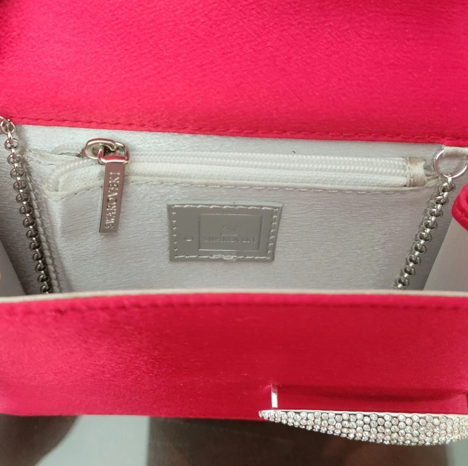 Swarovski Crystal Red Satin Evening Bag Purse Clutch Wallet Silver Hardware - Imagem 3 de 4
