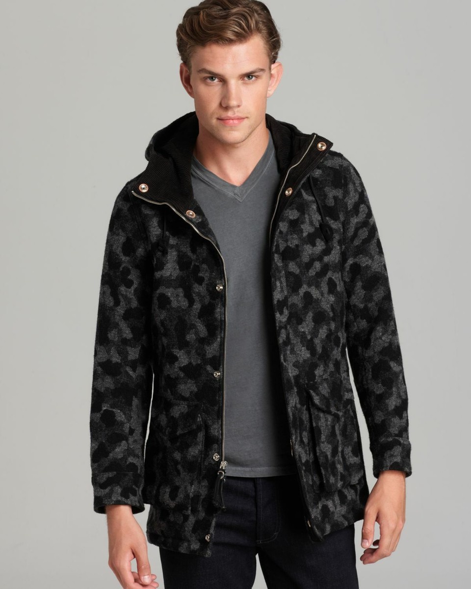 Classic MONITALY Hooded Wool Camo / Camouflage Black & Gray Men