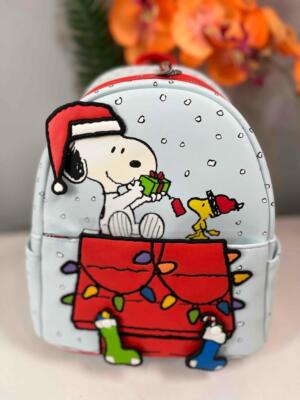 Loungefly Peanuts Gift Giving Mini Backpack NWT Holiday Christmas Loungefly Peanuts Gift Giving Snoopy & Woodstock Glow in the  main image 4
