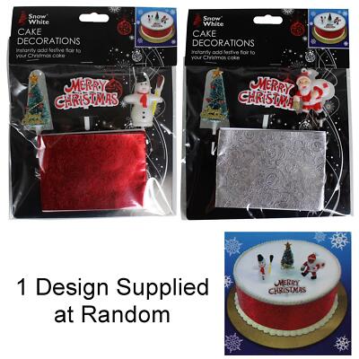 Christmas 4 Piece Cake Decorating Kit - Ribbon & Festive Toppers - Random