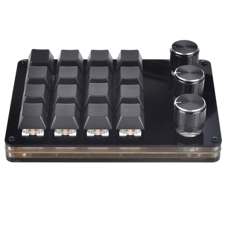 Compact 16-Key Macro Mechanical Keyboard with 3 Knobs for Professional Use