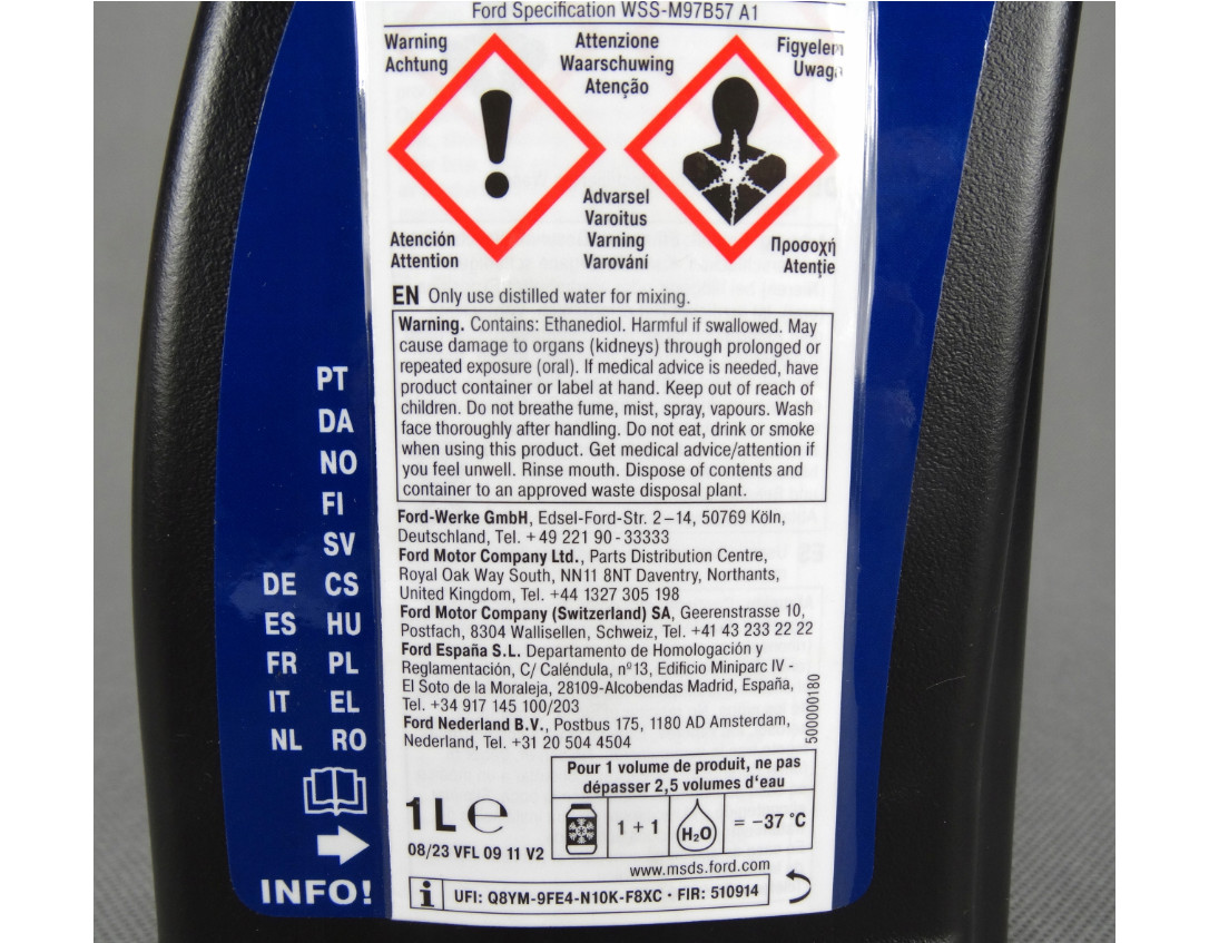 Genuine Ford Premium Anti-Freeze Coolant 1Ltr. New. 1931957 
