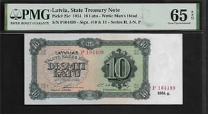 Latvia 10 Latu 1934 PMG 65 EPQ UNC Pick # 25c State Treasury Note