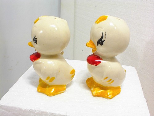 VINTAGE AMERIKANISCHE BISKUIT HUHN ENTE SALZ & PFEFFERSTREUER WEISS ROT BABY KÜKEN - Bild 2 von 6