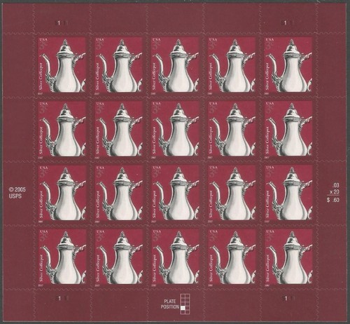 Sheet of 20 stamps - Scott 3754 - 3 cent - Silver Coffeepot - 2007 - MNH - 第 1/1 張圖片