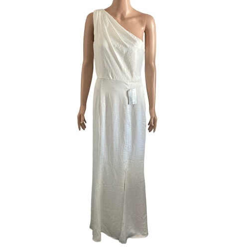 Chi Chi London Dress Womens Size 6 One Shoulder White Satin Chiffon Front Slit - Picture 12 of 12