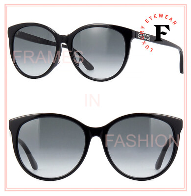 GUCCI 0729 Black Crystal Stud Logo Oversized Sunglasses