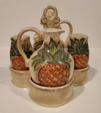Tropical PINEAPPLE CRUET SET Oil & Vinegar Salt & Pepper Tabletops Unlimited 