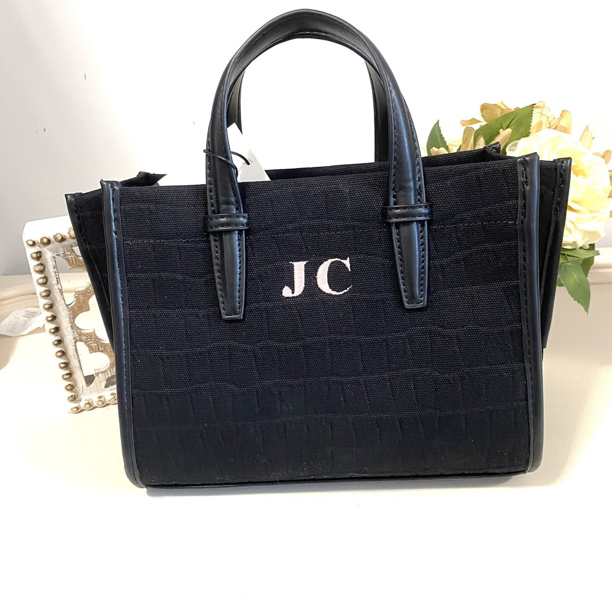 Zara Black Pink JC Initials Embroidered Handbag Crossbody