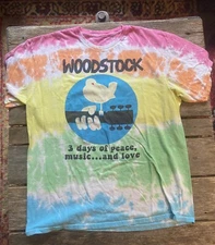 Large Liquid Blue Woodstock Tie Die T-Shirt 3 Days Peace Music & Love Concert L