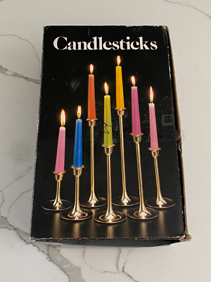 Vintage Leonard Towle Silver Graduated Golden Brass Candlesticks Original Box