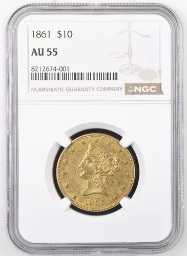 1861 $10 Liberty Gold Eagle NGC AU55
