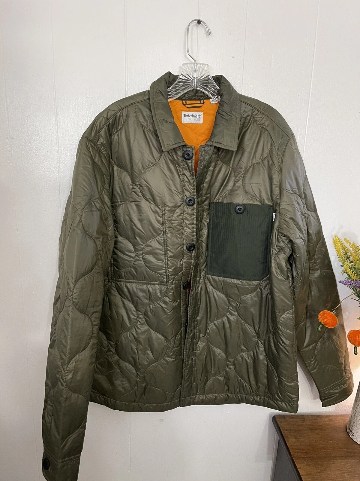 Timberland L Jacket Button Army Green EUC LKN