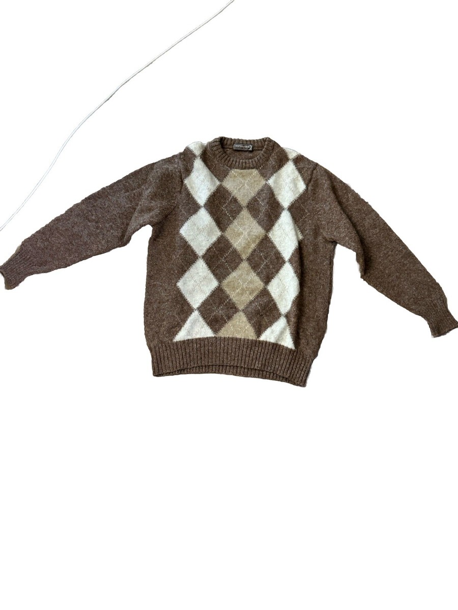 トップス OLD(ENGLAND vtg wool argyle knit COOPER & ROE England Brown & Cream Argyle Shetland Wool VTG