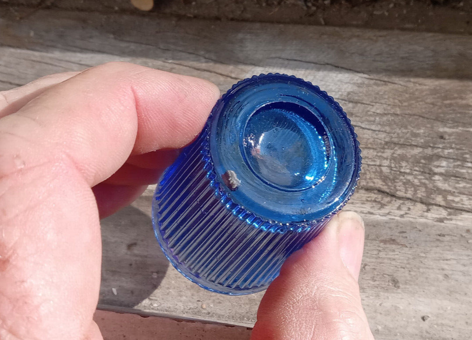 PRETTY BLUE 1860s PRESSED GLASS FINE RIB TOY TUMBLER SHOT GLASS BOSTON
