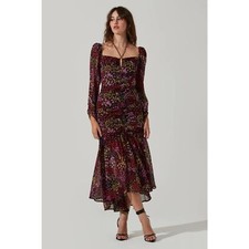 NWT ASTR the Label Athena Floral Ruched Long Sleeve Midi Dress Size: M