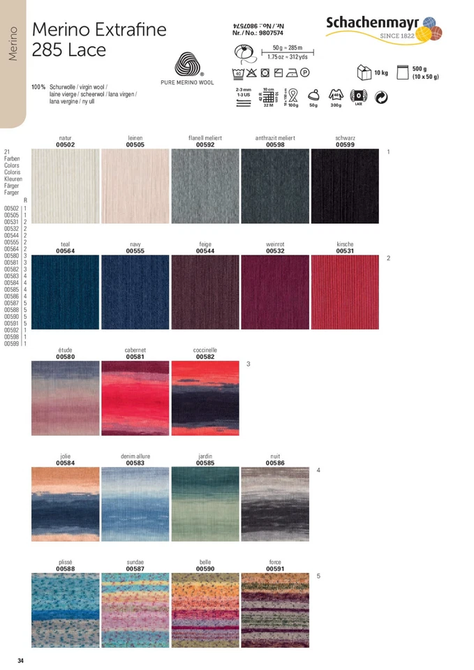 (145,00€/kg) *Merino Extrafine 285 Lace* Schachenmayr 50g Wolle, stricken - Bild 2 von 3