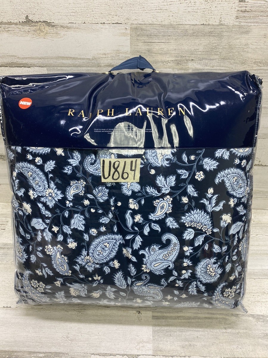 Ralph Lauren Delphine Paisley Queen Comforter Navy Blue White New