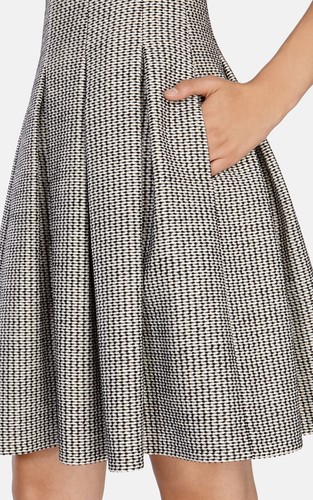 NWT - KAREN MILLEN Women's BLACK TAYLORED SKIRTED TWEED V-NECK DRESS - 10 - Foto 4 di 6