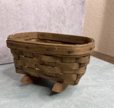 Vintage small wood cradle storage basket home decor 7" x 5