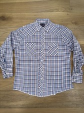 Vintage Wrangler Men s Large Blue Orange Striped Pearl Snap Shirt