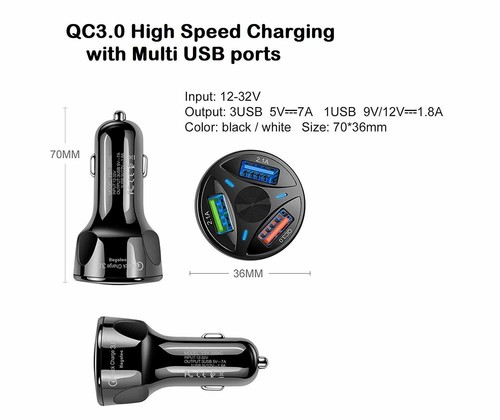 Fast Car Charger USB Cigarette Lighter Socket 12V 3 USB Ports PD 20W QC 3.0 UK - Zdjęcie 7 z 25