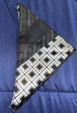 BLACK BLUE SILVER POCKET SQUARE HANDKERCHIEF 9.5 x 9.5 inch