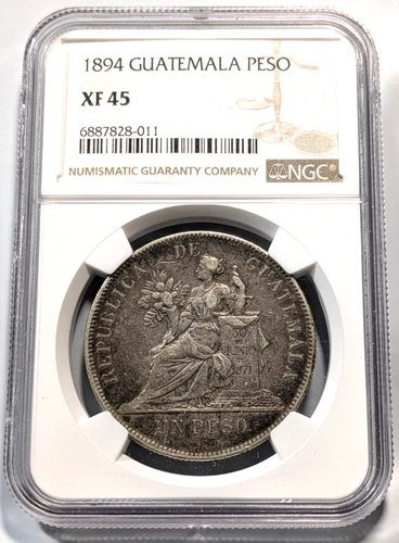 1894 Guatemala Peso NGC XF45 GRADED Silver .900 KM#210 Libertad