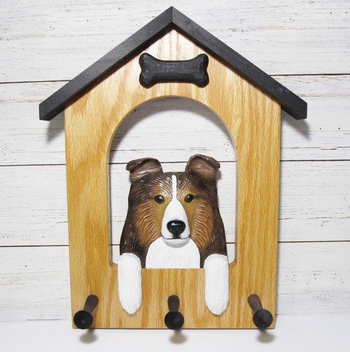 Wood Dog House Sheltie Shetland Sheepdog Collie Leash Holder by Michael Park