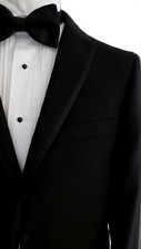 MANTONI 100 Wool 2-Button Spencer Modern Lapel Solid Black Men's Tuxedo