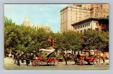 New York City Horse Drawn Carriages on 59th Street Vintage Postcard