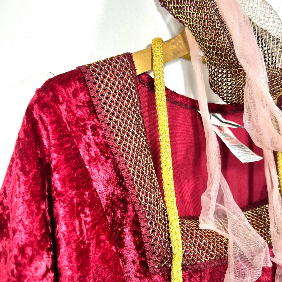 Renaissance Gown Burgundy Gold Velveteen 4pc Ladies Shakespearean Dress One Size - Image 2 of 4