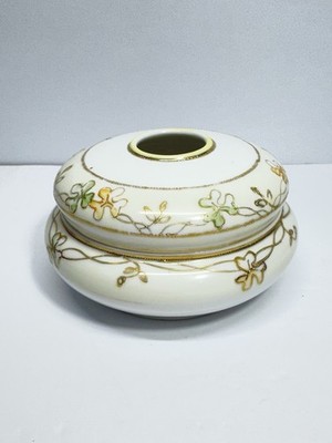 Antique Nippon Hand Painted Hair Receiver Gold Gilt Porcelain 