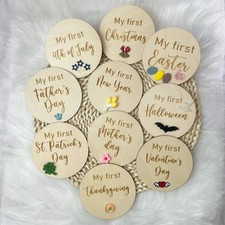 10 PCS Wooden Baby Milestone Cards First Holiday Signs Newborn Photo Props